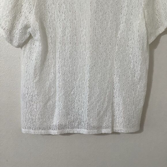 Vintage 90s White Sheer Lace Cottagecore Preppy Clean Girl Button Up Shirt S - Picture 7 of 8